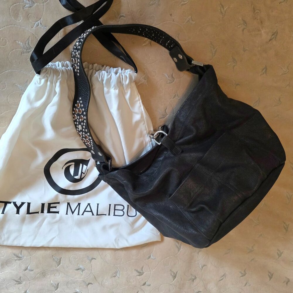 Tylie Malibu black suede embellished boho rock shoulder bag